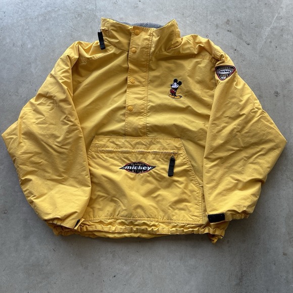 Disney Other - Vintage 90s Mickey Mouse Yellow Pullover Puffer Jacket XL Disney Store 1/4 zip